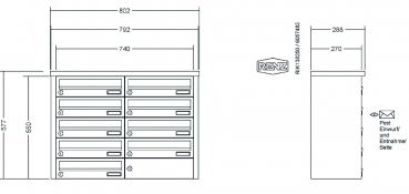 RENZ Briefkastenanlage Aufputz, Tetro, Kastenformat 370x110x270mm, 9-teilig